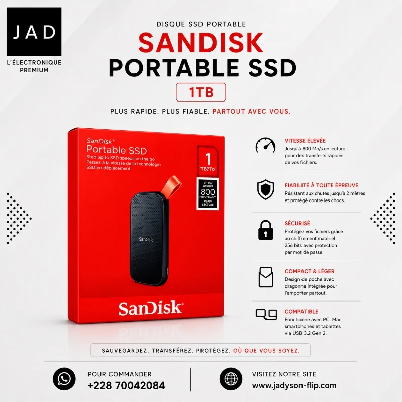 SanDisk Portable SSD 1 To – Stockage Rapide et Fiable