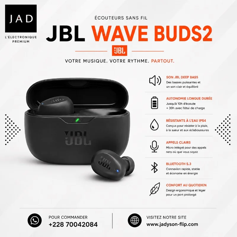 JBL Wave Buds 2 – Écouteurs Sans Fil avec ANC
